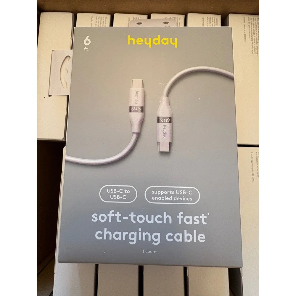 2 pak Heyday 6ft USB-C to USB-C Soft-Touch Fast Charging Cable 240W 5A‎ Gray